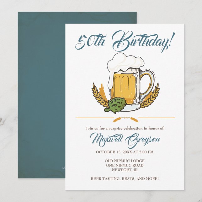 Beer Tasting 50th Birthday Invitations (Front/Back)