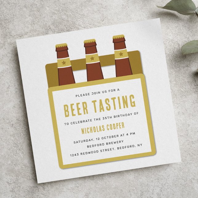 Beer Tasting Birthday Party Invitation Yellow (beer tasting party invitation)
