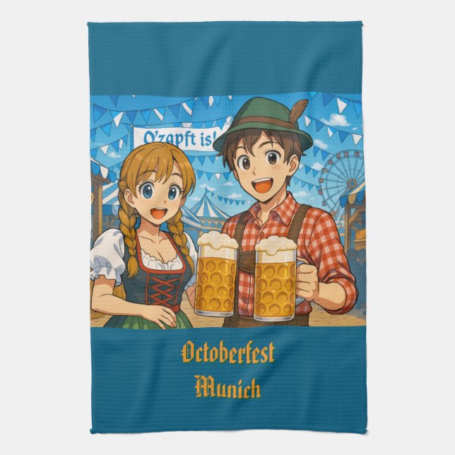 Beer tasting during Oktoberfest in Munich, Germany Tea Towel (Vertical)