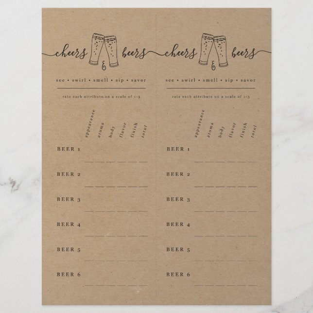 Beer Tasting Rating Scorecard on Faux Kraft Custom Letterhead (Front)