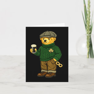 Beer teddy bear feeling lucky drinking st card