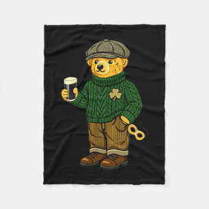 Beer teddy bear feeling lucky drinking st fleece blanket