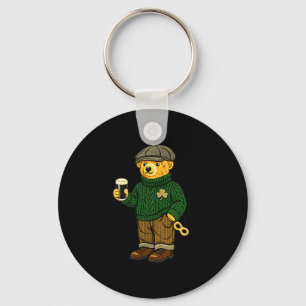 Beer teddy bear feeling lucky drinking st key ring