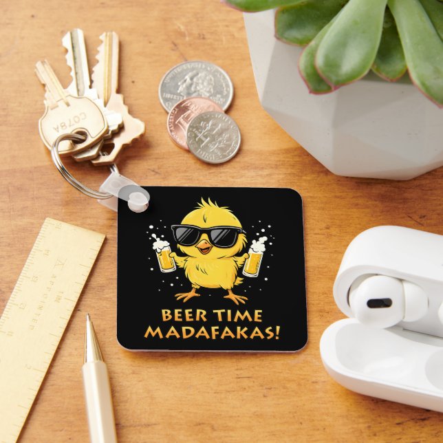 Beer Time Madafakas Funny Meme Duck Goose Retro Key Ring (Desk)