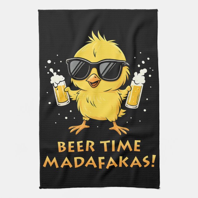 Beer Time Madafakas Funny Meme Duck Goose Retro Tea Towel (Vertical)