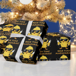 Beer Time Madafakas Funny Meme Duck Goose Retro Wrapping Paper