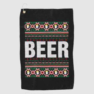 Beer Ugly Christmas Sweater Golf Towel