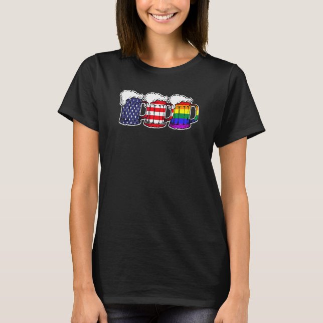Beer Us Flag Drinking Gay Pride Lesbian Equality L T-Shirt (Front)