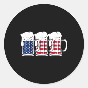 Beer Usa Flag Merica Drinking American Men Women 4 Classic Round Sticker