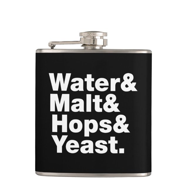 Beer = Water & Malt & Hops & Yeast. Hip Flask (Front)