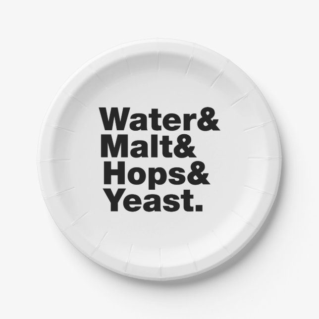 Beer = Water & Malt & Hops & Yeast. Paper Plate (Front)