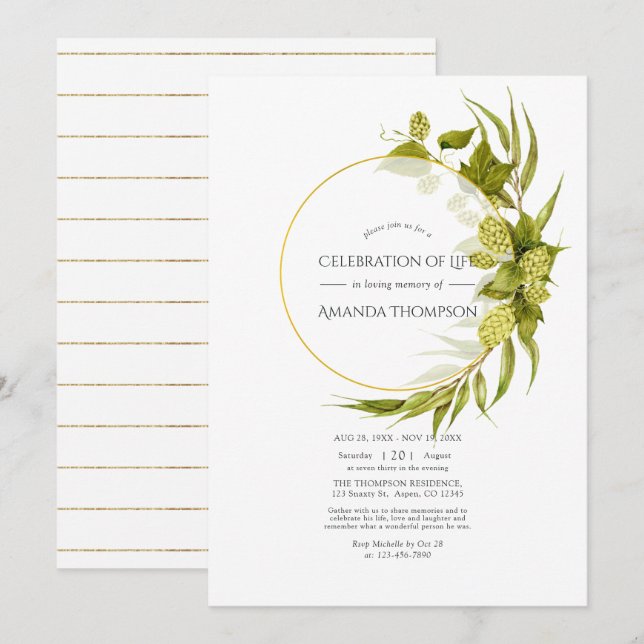 Beer Willow and Gold Geometric Celebration of Life Invitation (Front/Back)