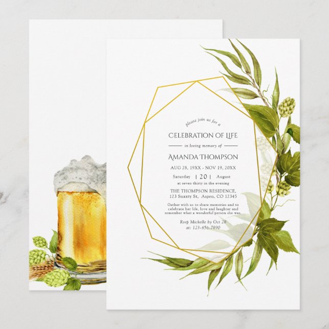 Beer Willow Geometric Celebration of Life Invitation (Front/Back)