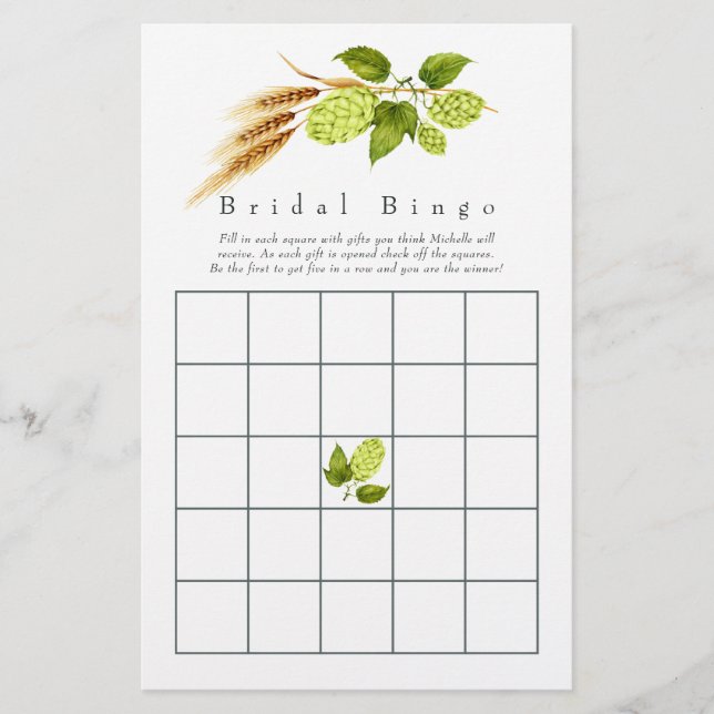 Beer Willow Greenery Gold Geometric Bridal Bingo (Front)