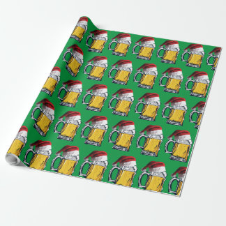 Beer with Santa Claus Hat for Christmas Wrapping Paper