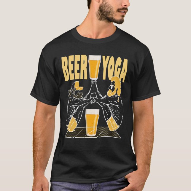 BEER YOGA, Buddies On Yoga Mat In Yoga Exercise Wi T-Shirt (Front)