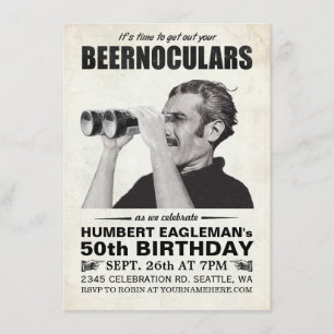 Beernoculars Vintage Birthday Invitation