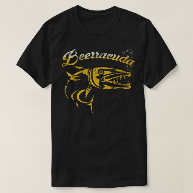 Beerracuda. Funny Barracuda Pun Drinking Beer  T-Shirt (Design Front)