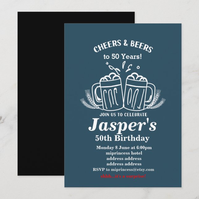 Beers birthday invitation, cheers to any years! invitation (Front/Back)