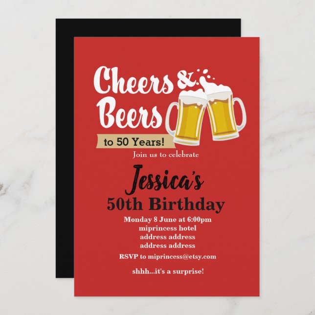 Beers birthday invitation, cheers to any years! invitation (Front/Back)