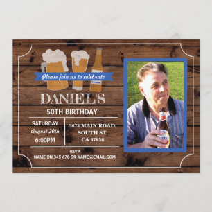 Beers Birthday Party 50th 60th Photo Wood Invite