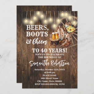 Beers Boots & Cheers Sunflowers Western Birthday Invitation