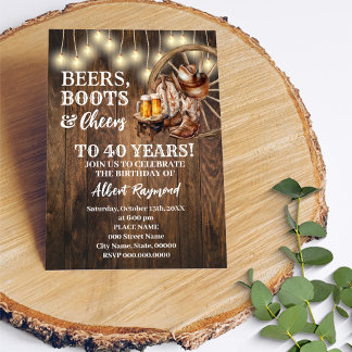 Beers Boots & Cheers Western Country Birthday Invitation