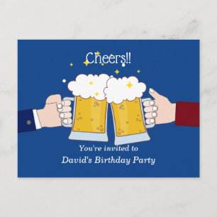 beers, cheers, adult birthday invitation postcard