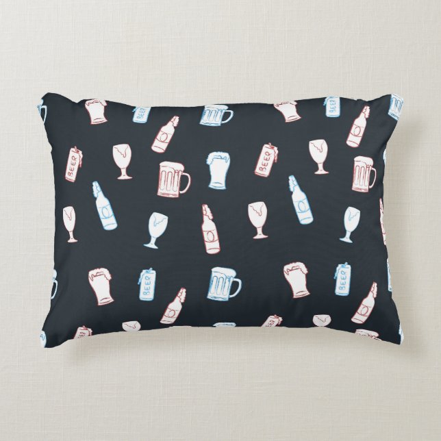 Beers Rustic Hand Drawn Whimsical Beer Man Cave Decorative Cushion (Front)