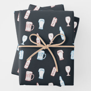 Beers Rustic Hand Drawn Whimsical Beer Party Theme Wrapping Paper Sheet