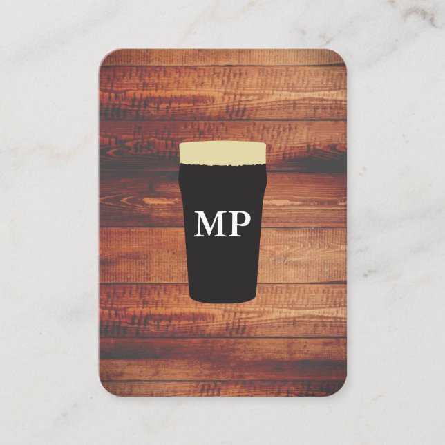 Beers Rustic Wood Square Element with Monogram Business Card (Front)