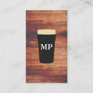 Beers Rustic Wood Square Element with Monogram Business Card