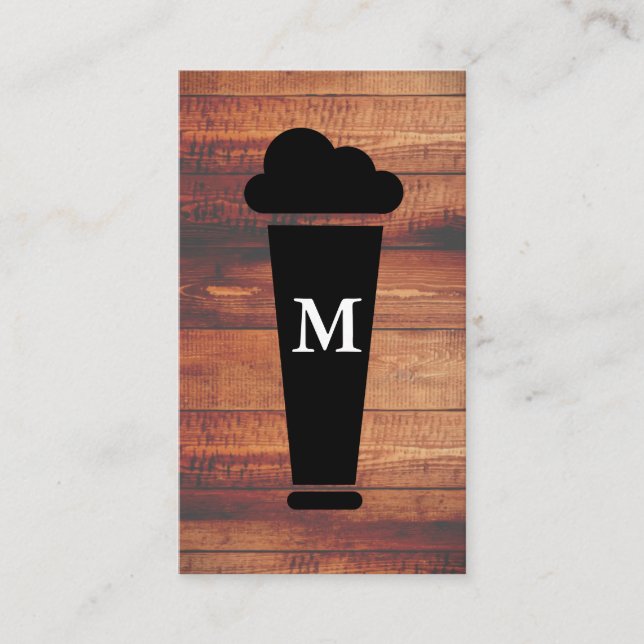Beers Rustic Wood Square Element with Monogram Business Card (Front)