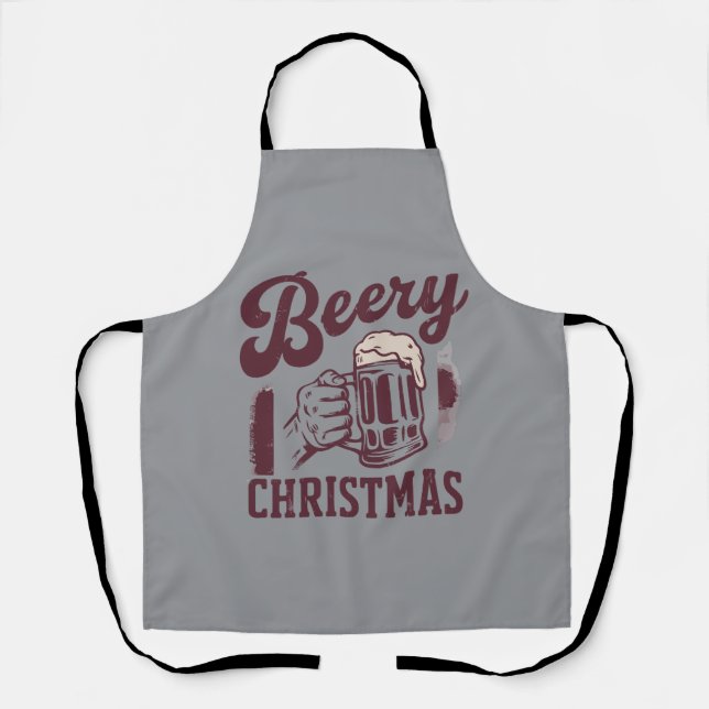 Beery Christmas Vintage Festive Party Guys Beer Apron (Front)