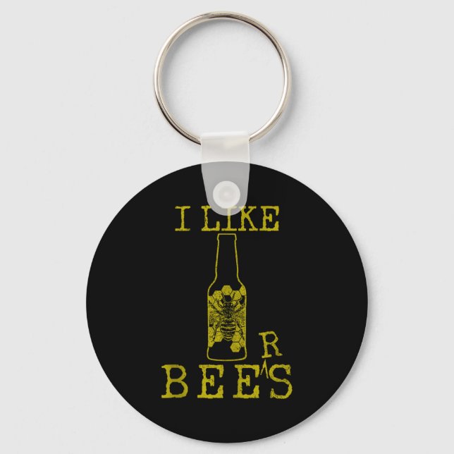 Bees &amp; Beer - Funny Quote Beekeeng Beekeeper G Key Ring (Front)