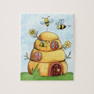 Bees And Beehive Watercolor Painting Jigsaw Puzzle