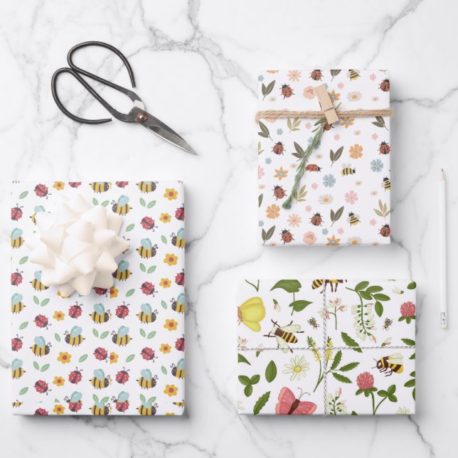 Bees and Bugs Assortment Wrapping Paper (Front)
