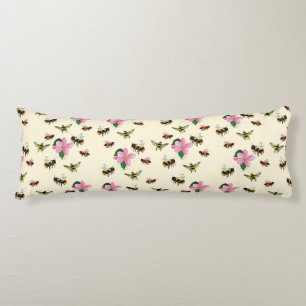 Bees and bumblebees & fruit blossoms in spring Body Cushion