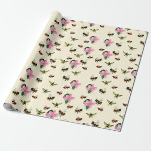 Bees and bumblebees & fruit blossoms in spring  Wrapping Paper