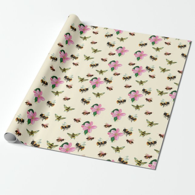  Bees and bumblebees & fruit blossoms in spring  Wrapping Paper (Unrolled)