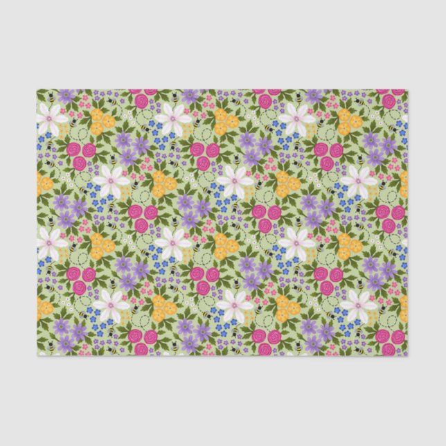 Bees and Buttercups Floral Tissue Paper (Front)