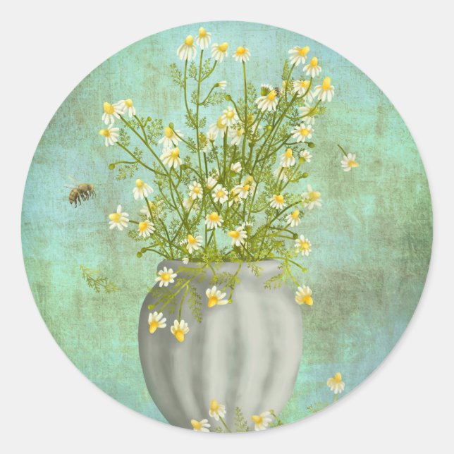 Bees and Camomiles Classic Round Sticker (Front)