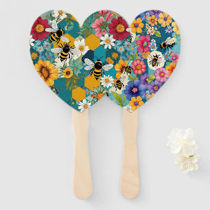 Bees and Florals Bee Flower Pattern Hand Fan