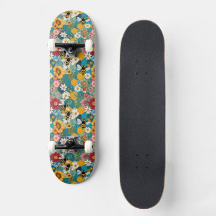 Bees and Florals Bee Flower Pattern Skateboard