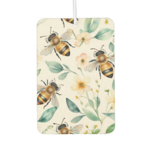 Bees and Flowers - Cream Floral Honey Bee Pattern Car Air Freshener