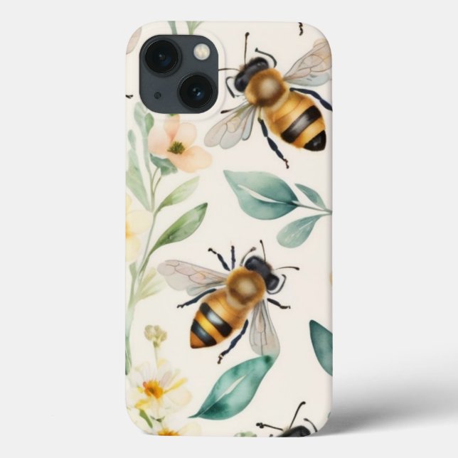 Bees and Flowers - Cream Floral Honey Bee Pattern Case-Mate iPhone Case (Back)