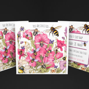 Bees and Flowers in the Spring Invitation