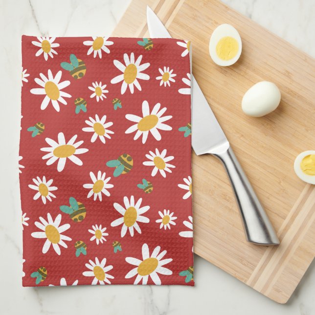 Bees and Flowers  Tea Towel (Quarter Fold)