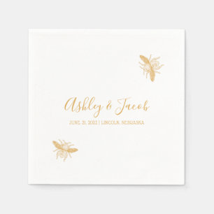 Bees and Golden Honeycomb Pattern Wedding Napkin
