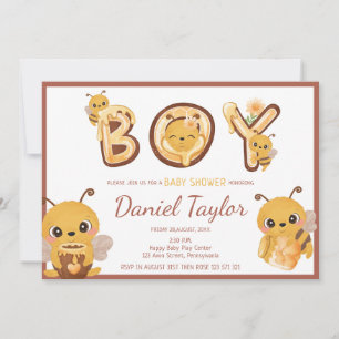 Bees and honey Boy sweet letters Baby shower Invitation
